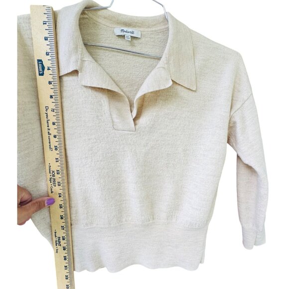 Madewell XXL Polo Sweater Merino Wool Heather Oatmeal Long Sleeve Pullover - Picture 4 of 6